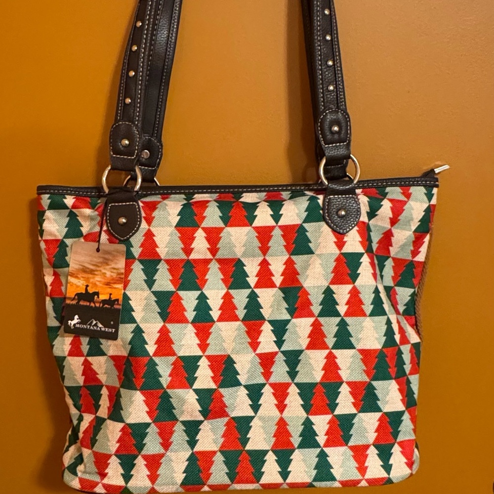 Montana West Red and Green Tree Pattern Tote